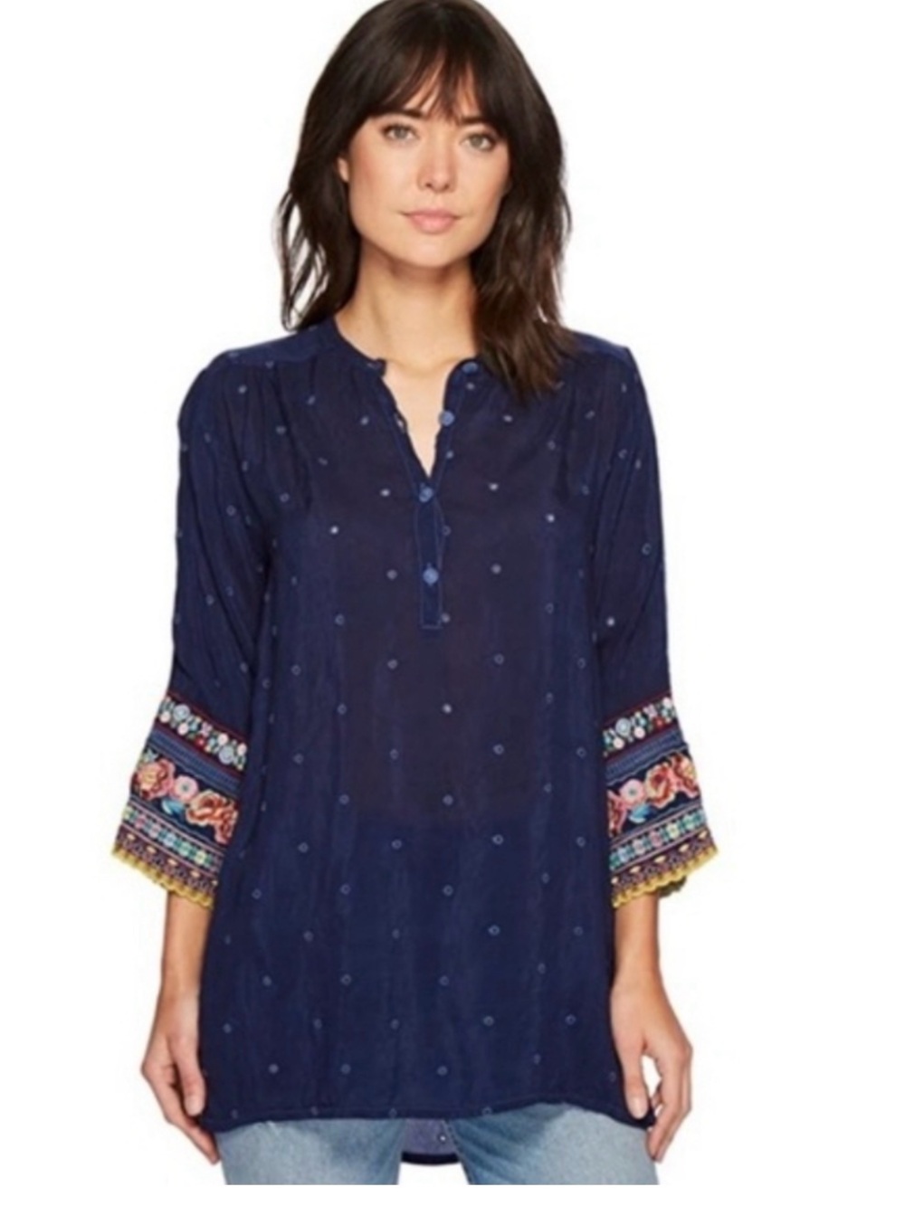 Johnny Was Navy Embroidered Tunic 💐 ☀️